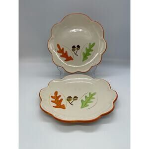 Temptations Old World Vivid Fall Harvest Leaves Set of 2 Salad Plates 8"